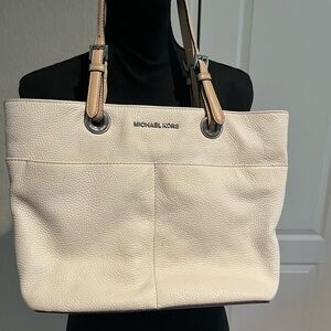 MICHAEL KORS Cream Leather Tote with Tan Straps